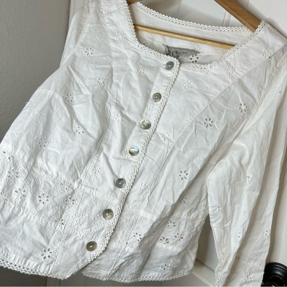 Double D Ranch White Floral Eyelet Square Neck Button Up Blouse Sz M Western - Picture 2 of 10